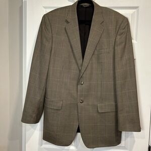Mens Jos. A. Bank 42L Brown Sport Coat Blazer Jacket HT 2B 100% Wool Houndstooth